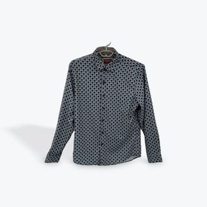Consequence Mens Button Up Dress‎ Shirt Large Black White Geometric Pattern